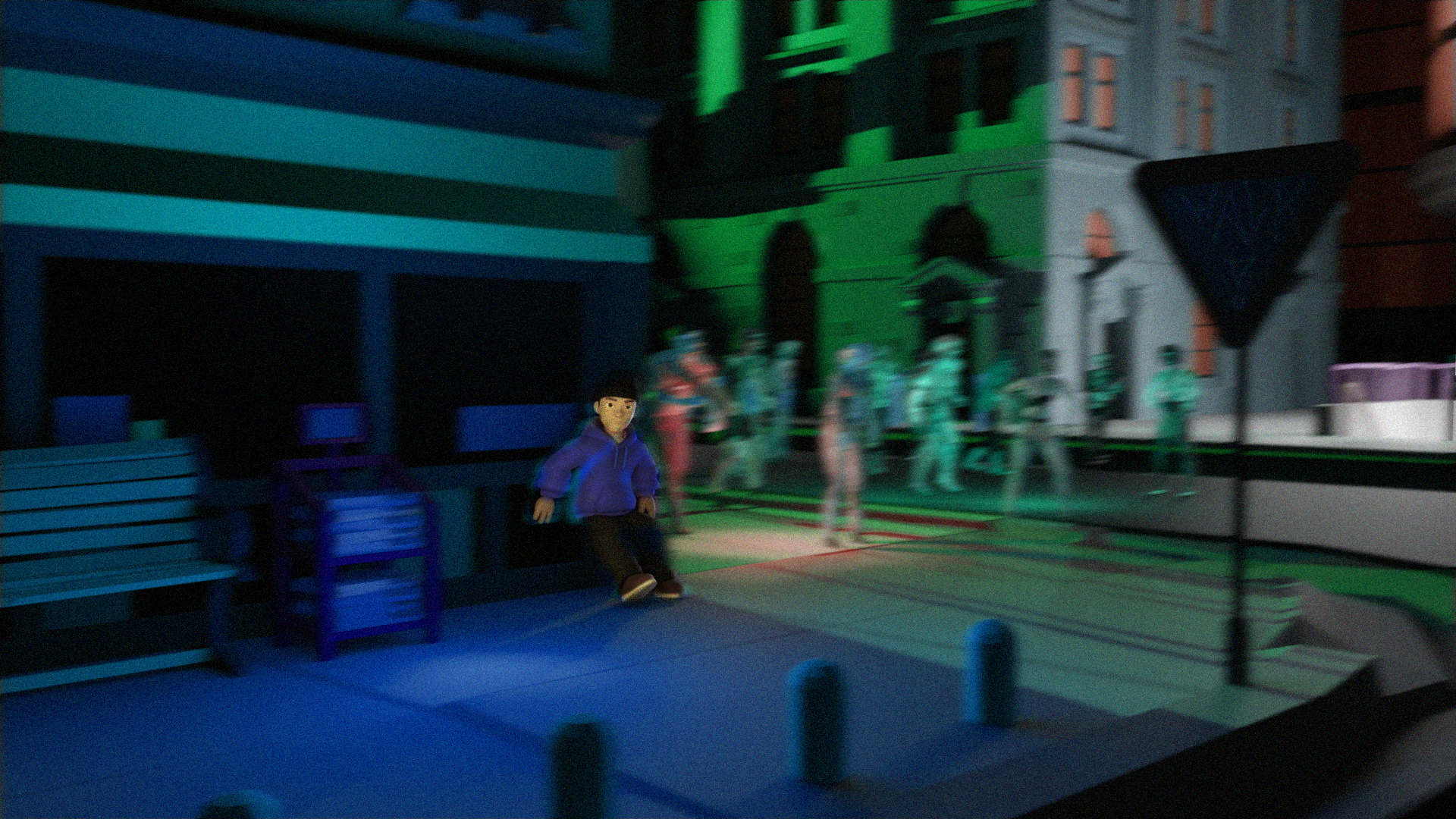 Walkin gameplay scene with a runner escaping through a city street